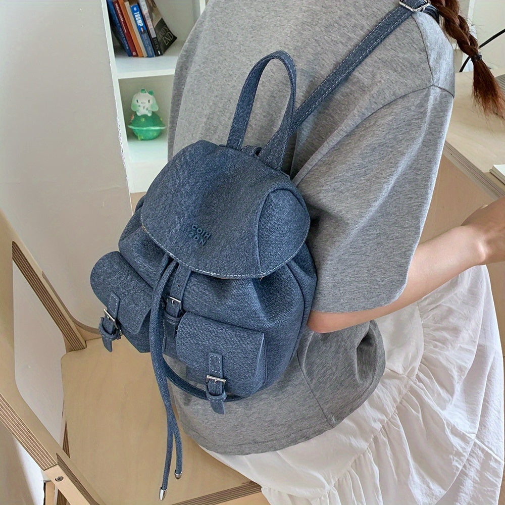 Women's Backpack - /White/Black/Yellow/ Blue, Adjustable Strap & Golden-Tone Hardware, Mini Bookbag with Drawstring Closure, Handbag-to-School//Casual Purse, Durable & PU Edges