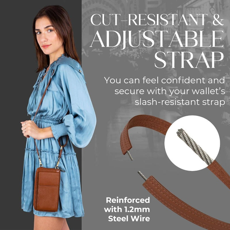 Crossbody Faux Leather Wallet Phone Purse, Anti Theft and RFID Blocking, Small Elegant Design for Travel