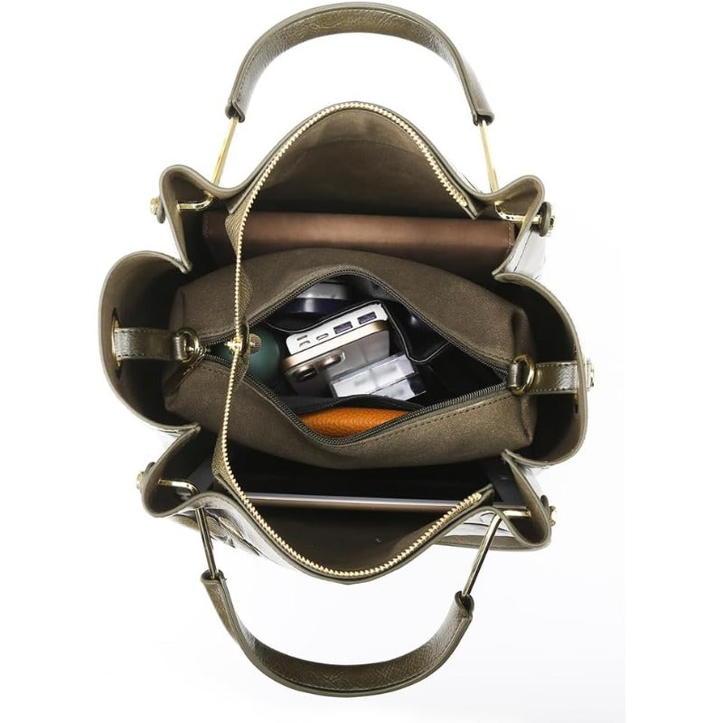 Women's Large Vegan Leather Bucket Bag Vintage Tote with Detachable Crossbody Hobo Handbag - Floral Embossed, Tablet-Fitting Capacity, Adjustable Strap & Multi-Pocket Organization, for travel,, Shopping ()