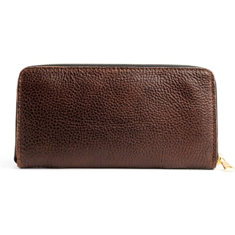 Portland Leather Goods Women's Handcrafted Full-Grain Leather Wallet - Large Capacity Expandable Accordion Zipper Wallet with 8 Card Slots, Golden-Tone Zippers & Coin Pocket, Durable Brown\u002FTan Handmade Women's Money Holder (Portland Brand