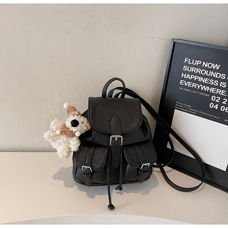 Chic Backpack Chic Lightweight Women's Korean Style Backpack | Two-Pocket Design, Adjustable Straps, Black, Casual Daypack