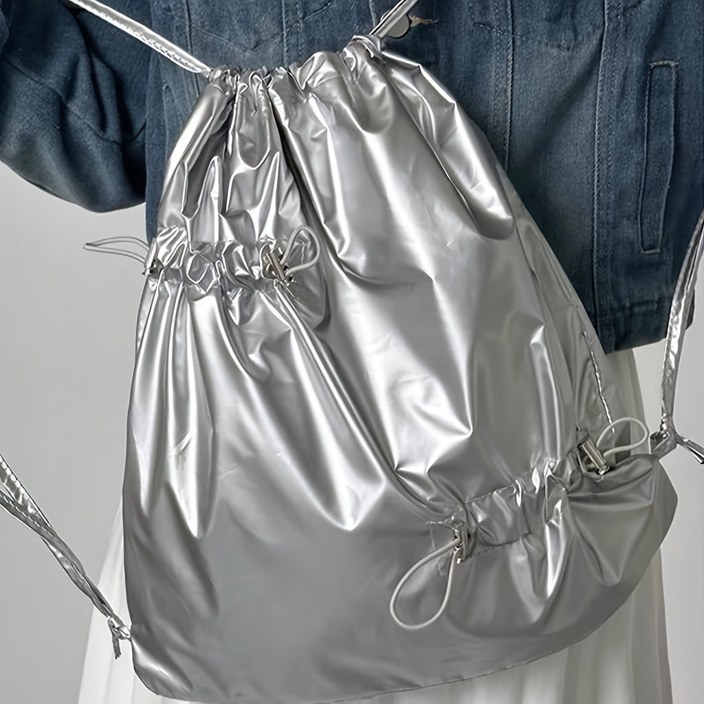 Stylish Bow Tie Drawstring Backpack for Women - Large Capacity, Foldable, Durable Polyester, Perfect for Travel & Outdoor Activities, Casual Daypack with Multiple Pockets, Backpack for Travel, Versatile Carryall, Sleek Design, Sturdy Construction