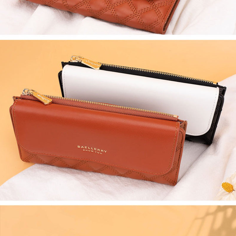 Baellerry Women'S Quilted Chain Strap Clutch Purse - Soft Synthetic, Compact & Stylish with Zipper Closure, Multiple Card Slots, and Detachable Wrist Strap for Everyday Use, Everyday Clutch | Quilted Texture | Synthetic Purse, Beige Wallet