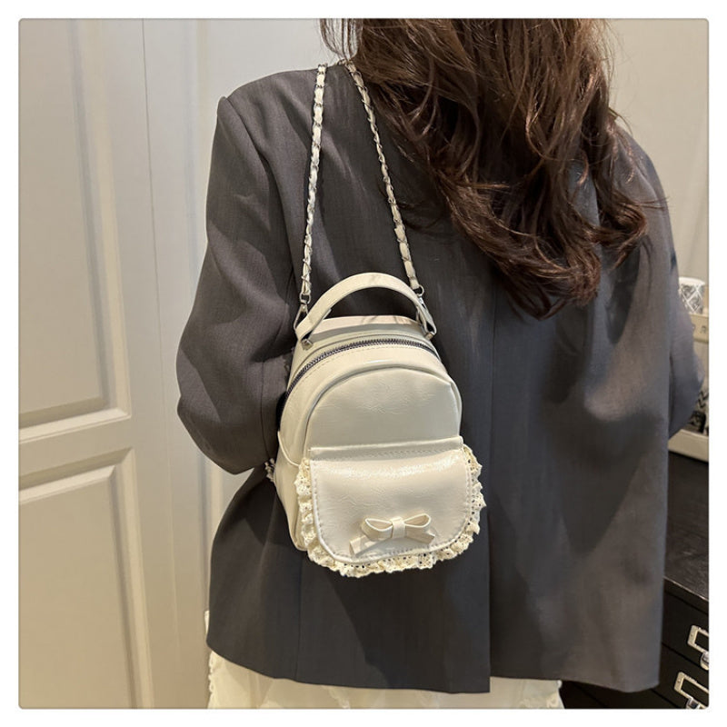 Women'S Stylish Synthetic Backpack with Lace Trim - Versatile Summer Shoulder Bag, Zipper Closure, Polyester Lining, Perfect for Casual or Formal Outfits, Casual Daypack | Lace Trim Backpack | Synthetic Bag, Backpack for School