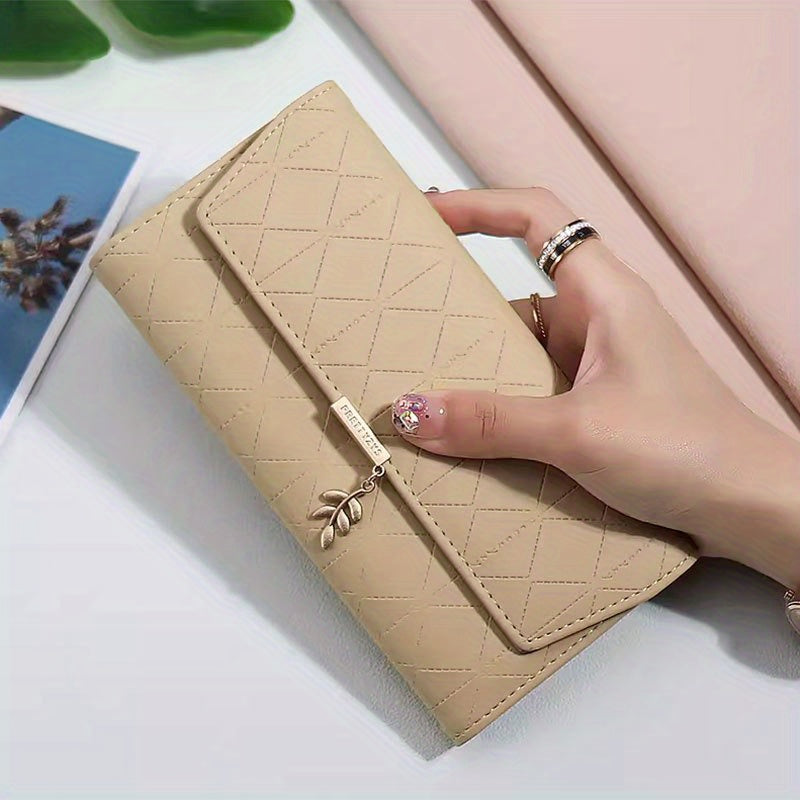 Women'S Elegant Retro Long Hand Wallet - 3-Fold Flip Purse with Zipper Closure, Golden-Tone Hardware & ID Window, Durable PVC Material, Multi-Compartment Organizer for Credit Cards, Cash & Everyday Use - & Multi-Color Options