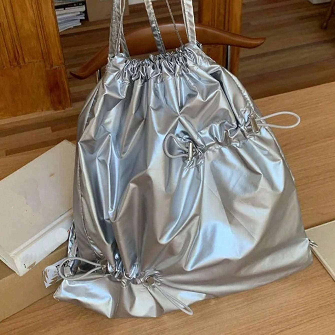 Stylish Bow Tie Drawstring Backpack for Women - Large Capacity, Foldable, Durable Polyester, Perfect for Travel & Outdoor Activities, Casual Daypack with Multiple Pockets, Backpack for Travel, Versatile Carryall, Sleek Design, Sturdy Construction